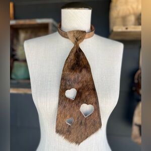 Dirty Mojave Leather Heirloom Wide Necktie Valentine Cutout Hearts Western